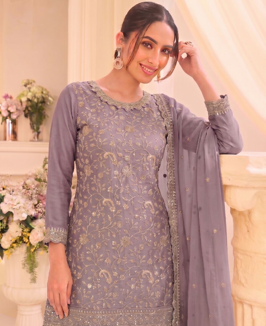 KC Lilac Vichitra Silk Palazzo Suit For Women Festival Wear | Grocsy