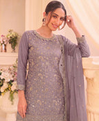 KC Lilac Vichitra Silk Palazzo Suit For Women Festival Wear | Grocsy