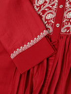 Red Chinon Floral Embroidered Top with Bottom - Maanushi | Grocsy