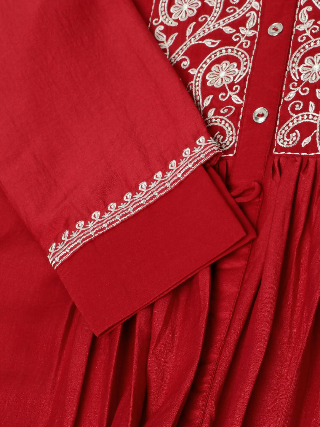 Red Chinon Floral Embroidered Top with Bottom - Maanushi | Grocsy