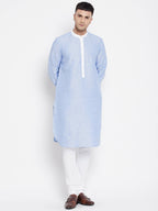 Even Apparels Blue Color Pure Cotton Men's Kurta With Contrast Collar And Placket | Grocsy