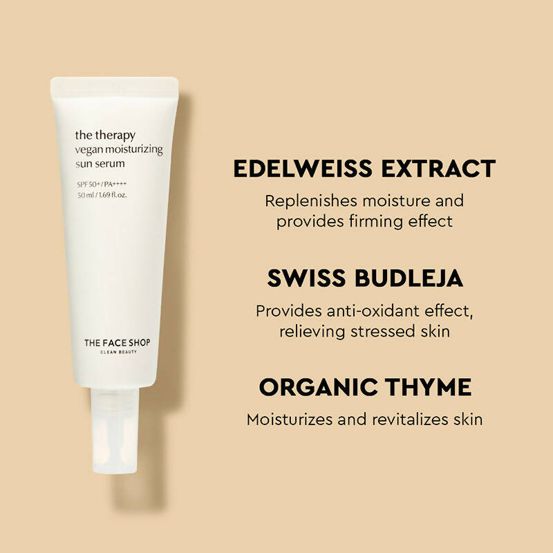 The Face Shop The Therapy Vegan Moisturizing Sun Serum SPF 50+ - Korean Skincare | Grocsy
