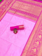 DEIANA'S Beautiful Designer Golden zari Soft Lichi Silk Saree - Baby pink | Grocsy