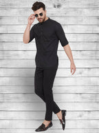 Even Apparels Pure Cotton Black Short Kurta - Black | Grocsy