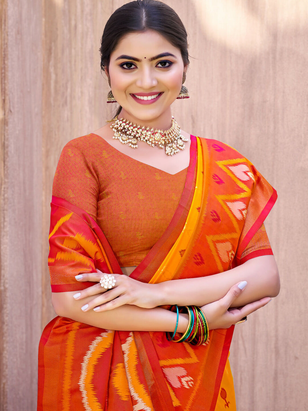 Shree Shyam Fashion Yellow Pochampally Silk Saree | Grocsy