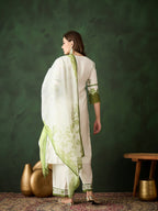Green & White Roman Silk Embroidered Kurta With Trouser & Dupatta - Bhumi | Grocsy