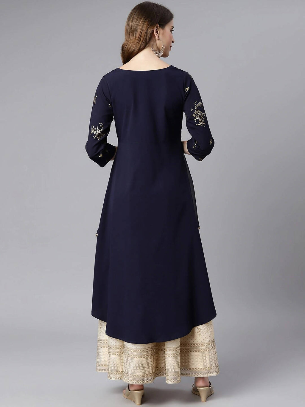 Janasya Women Navy Blue Quirky Embellished Crepe Anarkali Kurta | Grocsy