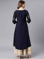 Janasya Women Navy Blue Quirky Embellished Crepe Anarkali Kurta | Grocsy