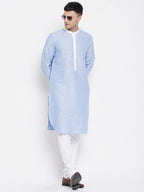 Even Apparels Blue Color Pure Cotton Men's Kurta With Contrast Collar And Placket | Grocsy