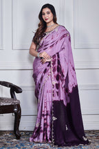 Morchari Wine Crepe Hand Embroidery Saree And Stitched Blouse | Grocsy