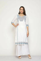 Maai Rayon Hand Printed Kurta Off-White | Grocsy