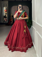 Vastranavya Navaratri Special Pure Cotton Plain With Gotta Patti Touch Up Lehenga Stitched Choli - Maroon | Grocsy