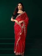 Joban Fashion Red Net Party Wear Sarees | Grocsy