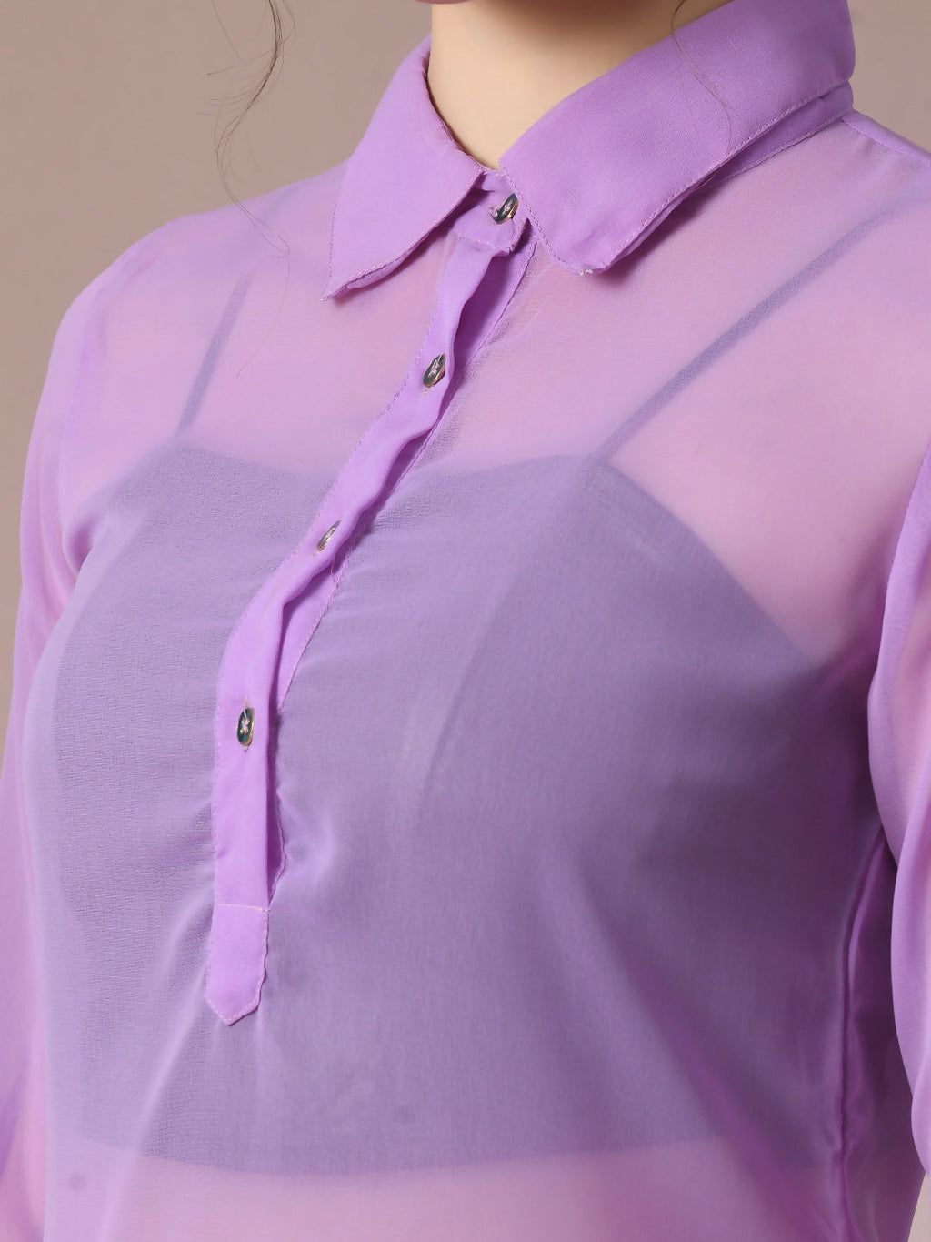 Myshka Women's Lavender Solid Georgette Longline Party Sheer Tunic | Grocsy