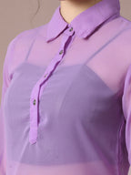 Myshka Women's Lavender Solid Georgette Longline Party Sheer Tunic | Grocsy