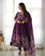 Joban Fashion Wine Kurta Set Organza Sequin Embroidery Work | Grocsy