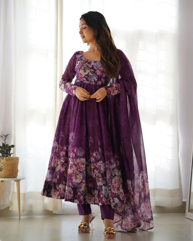 Joban Fashion Wine Kurta Set Organza Sequin Embroidery Work | Grocsy