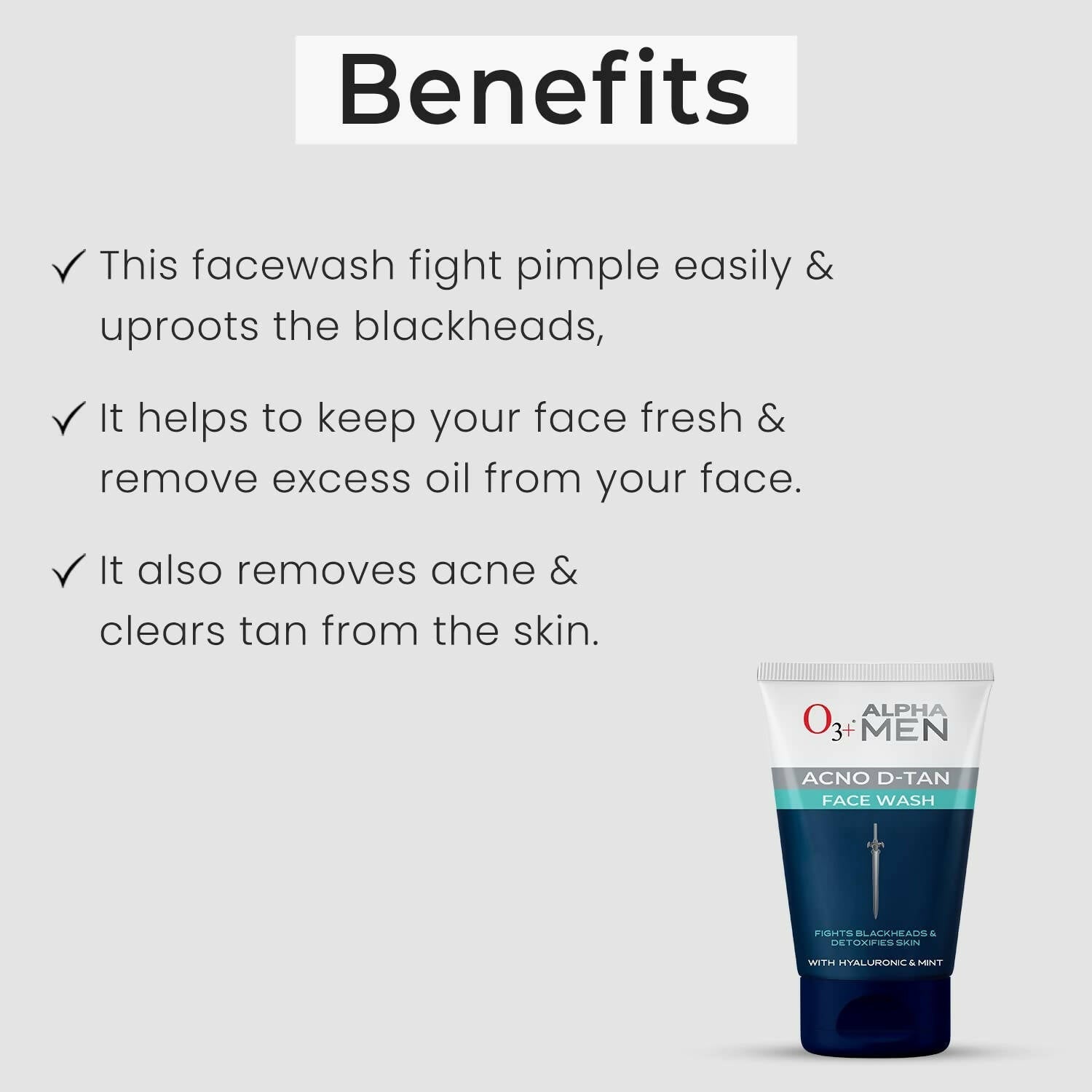 Professional O3+ Alpha Men Acno D-TAN Face Wash with Hyaluronic & Mint | Grocsy