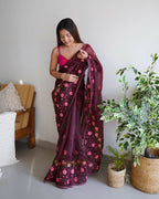 Vamsee Annie Chocolate Georgette Saree | Grocsy