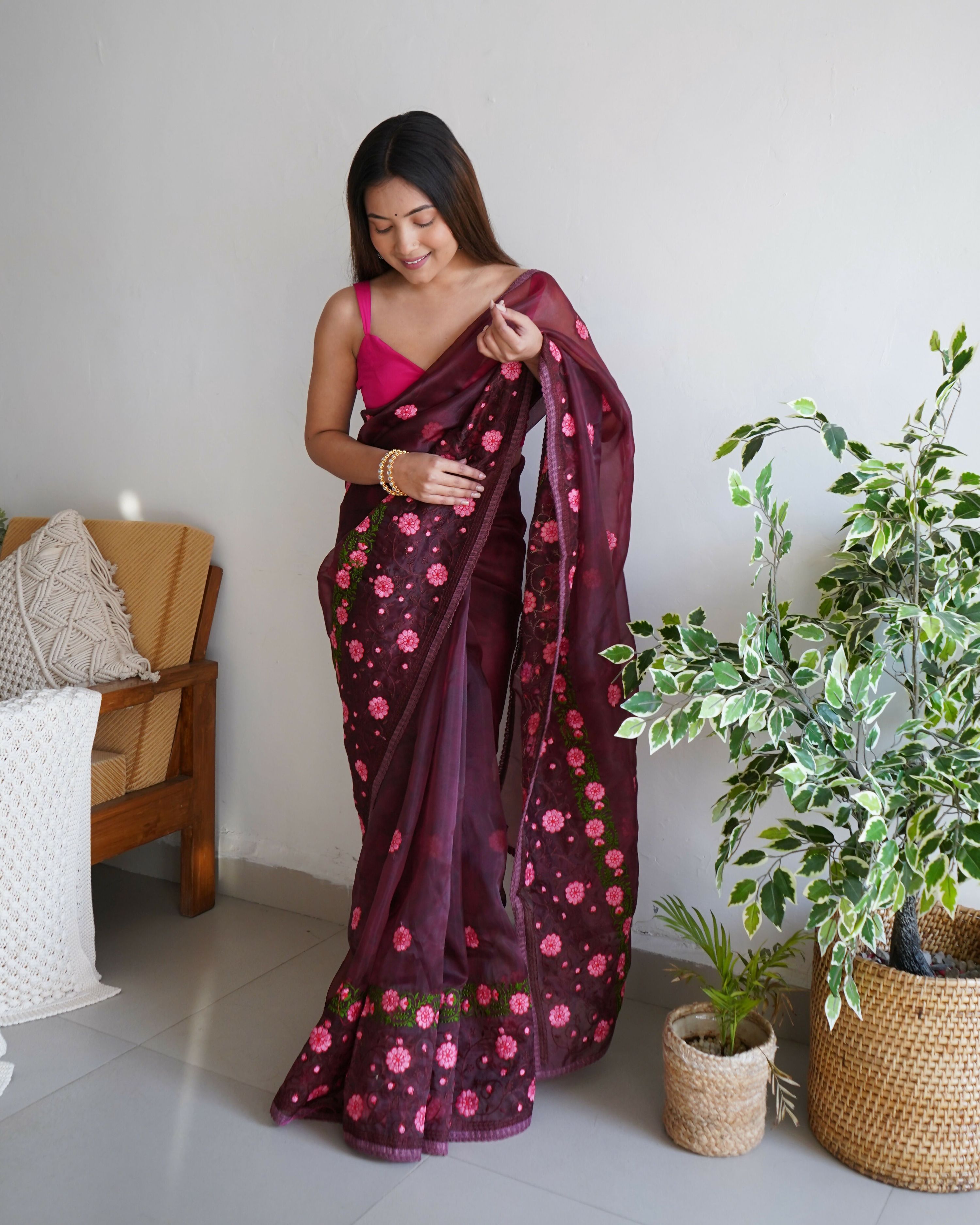 Vamsee Annie Chocolate Georgette Saree | Grocsy