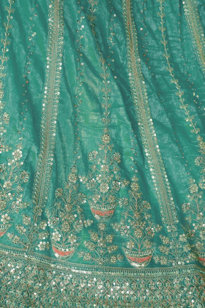 Kesar Fab Sky-Blue Silk Hand_Woven Lehenga | Grocsy