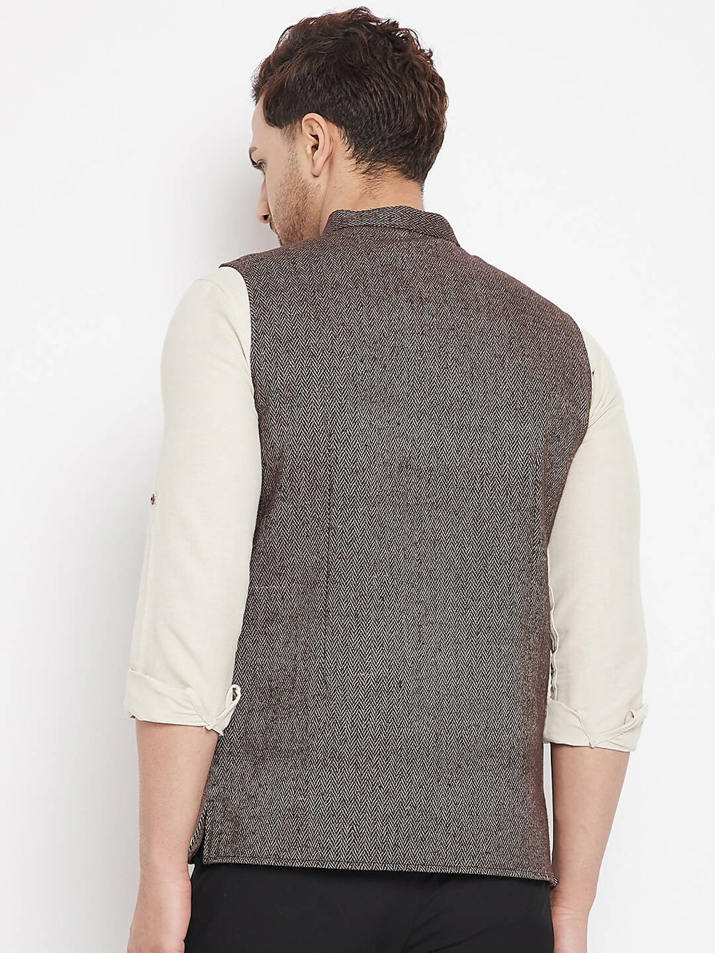 Even Apparels Brown Wool Men Woven Nehru Jacket | Grocsy