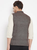 Even Apparels Brown Wool Men Woven Nehru Jacket | Grocsy