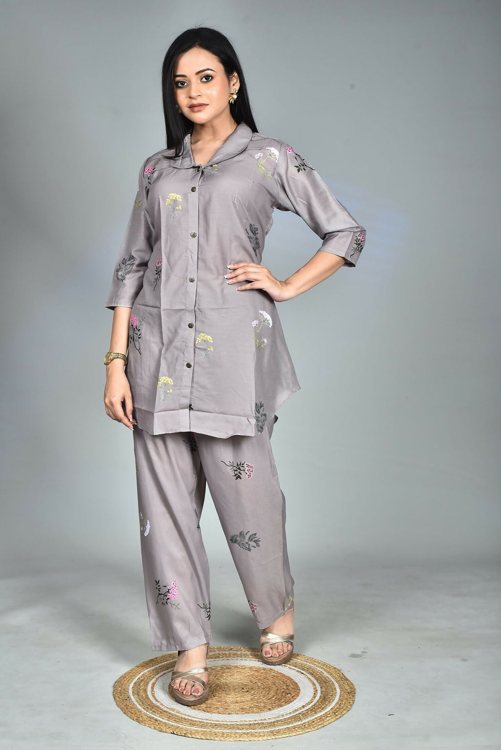 Morchari Digital Print Semi Muslin Co-Ord Set Top & Trouser-Multicolor | Grocsy