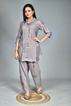 Morchari Digital Print Semi Muslin Co-Ord Set Top & Trouser-Multicolor | Grocsy