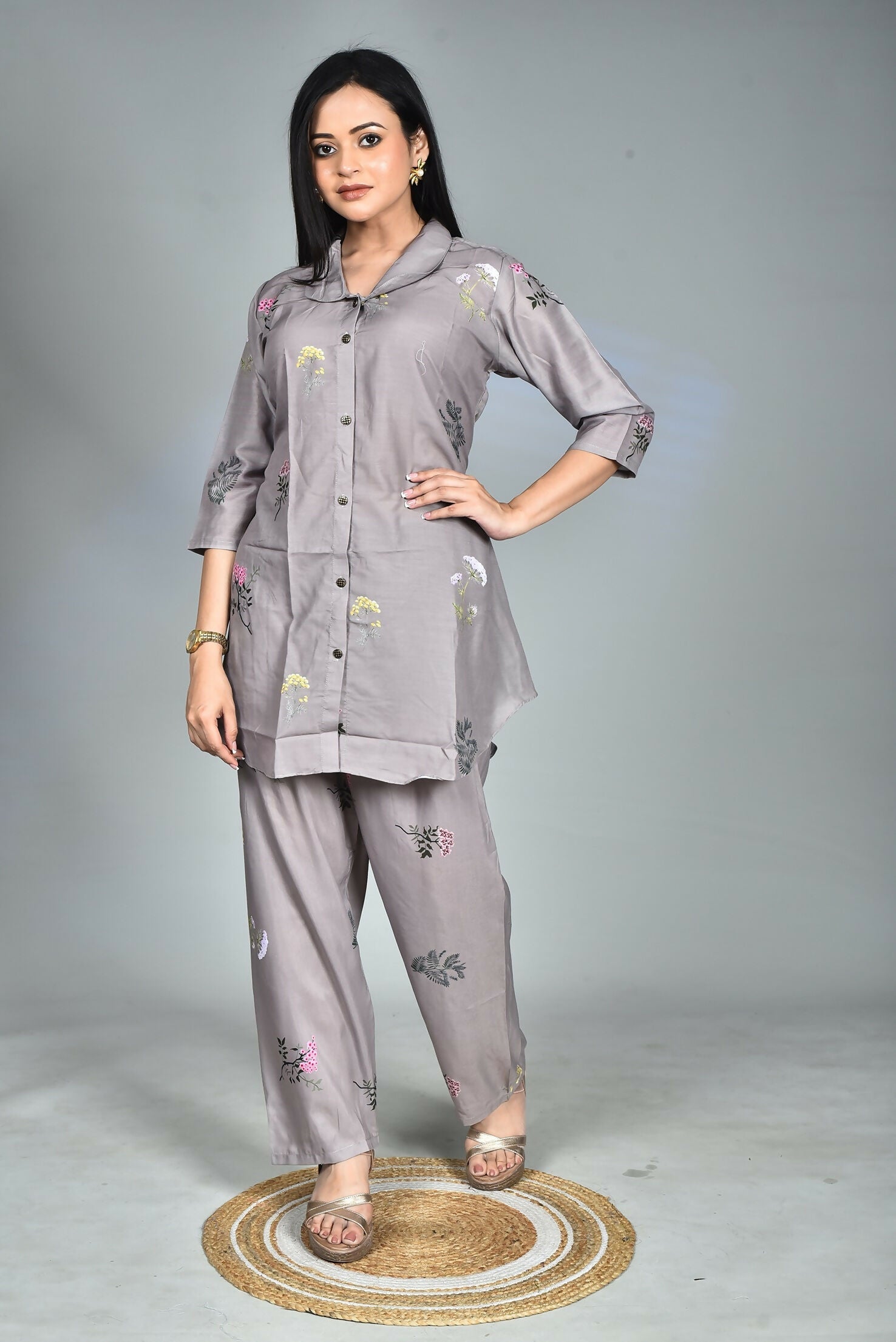 Morchari Digital Print Semi Muslin Co-Ord Set Top & Trouser-Multicolor | Grocsy