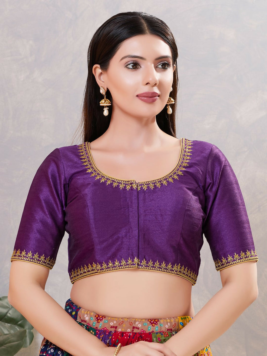 Joban Fashion Women Silk Dark-Brinjal Stitched Blouse | Grocsy