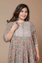 Miravan Women's Plus Size Camel Brown Gotta Patti Pure Cotton Anarkali Kurta | Grocsy