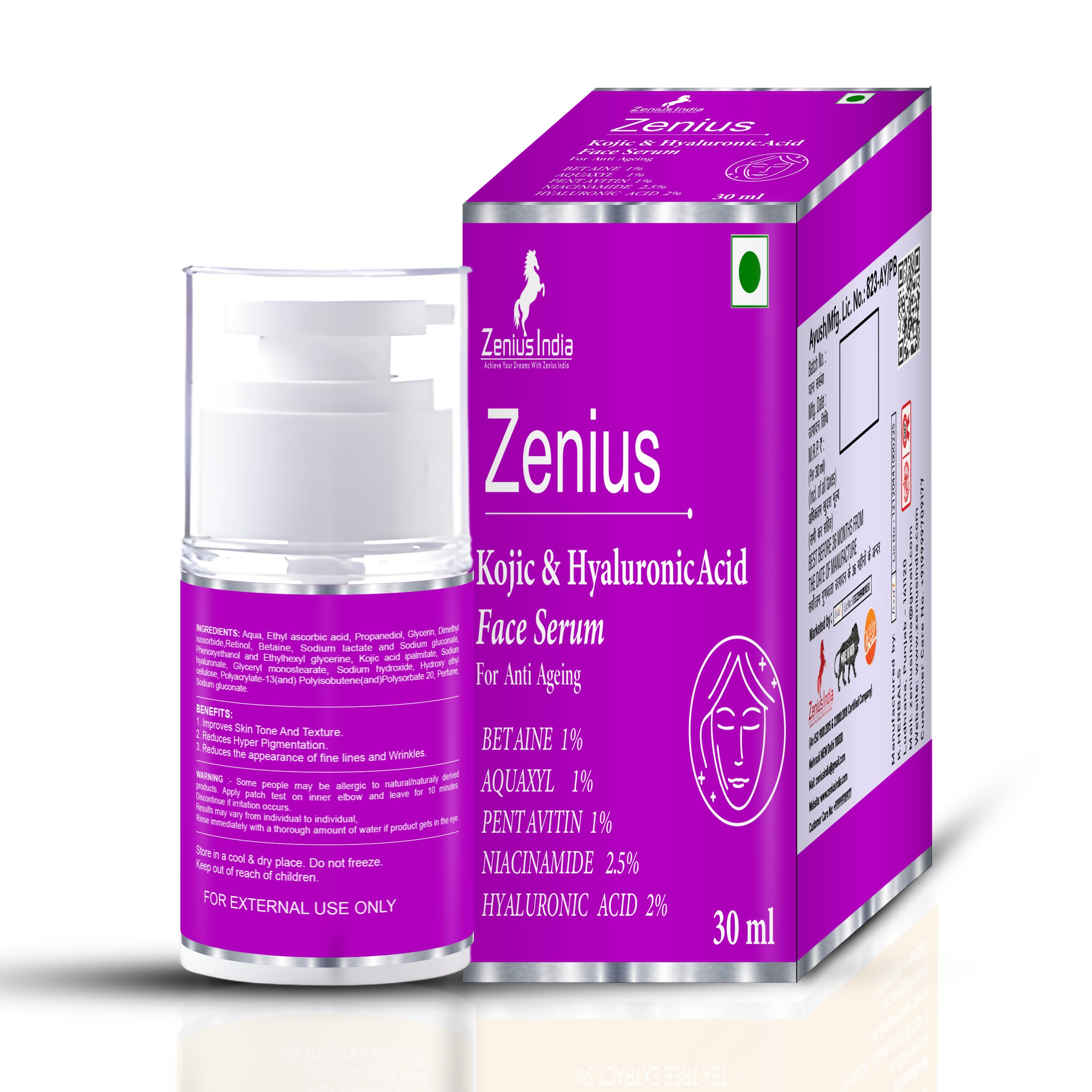 Zenius Kojic & Hyaluronic Acid serum for Anti Ageing | Grocsy