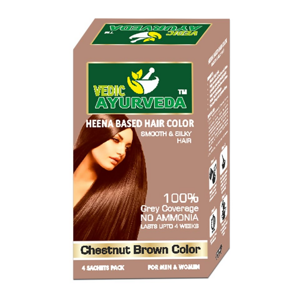 VedicAyurveda Henna Based Hair Colour - Soft black & Chestnut Brown | Grocsy