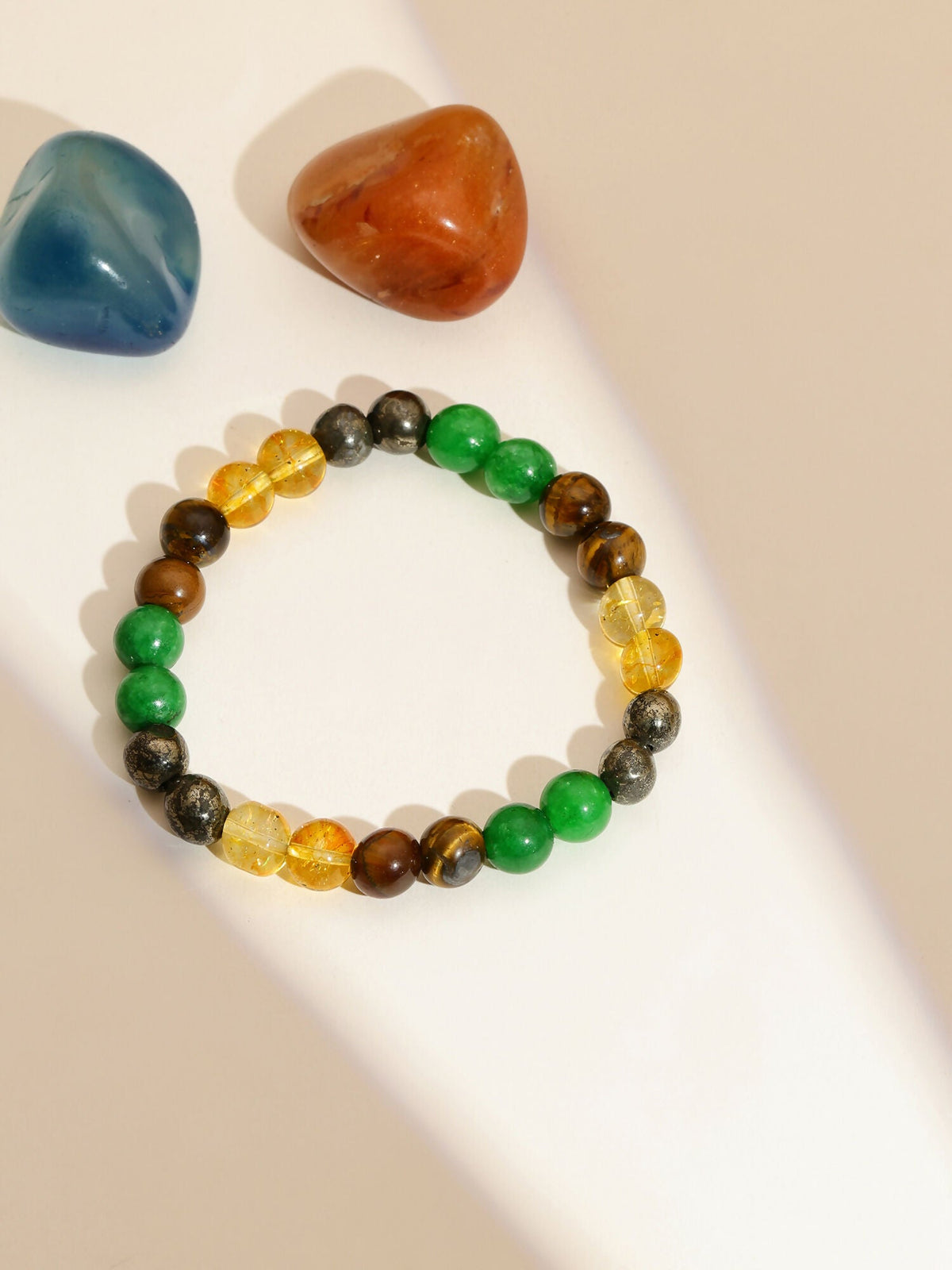 Red Carnelian, Lapis Lazuli, Amethyst, Yellow Citrine Crystal and Green Avanturine Multicoloured Cyrstal Beads bracelet - Ruby Raang | Grocsy