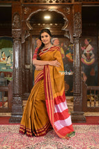 Very Much Indian Handloom Cotton Viscose Ilkal Saree Bright Beige Yellow | Grocsy