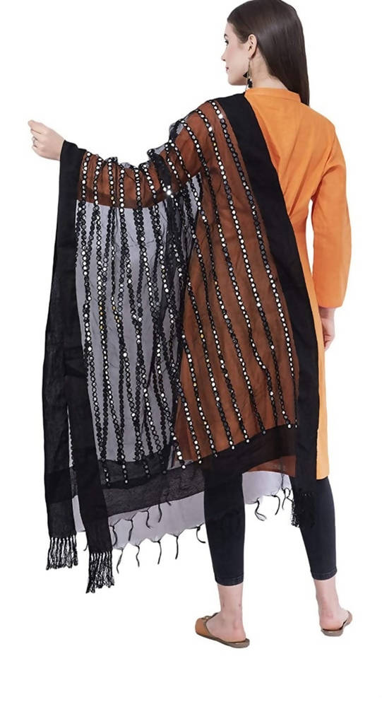 Mominos Fashion Black Orgenza Mirror Stripe Dupatta | Grocsy