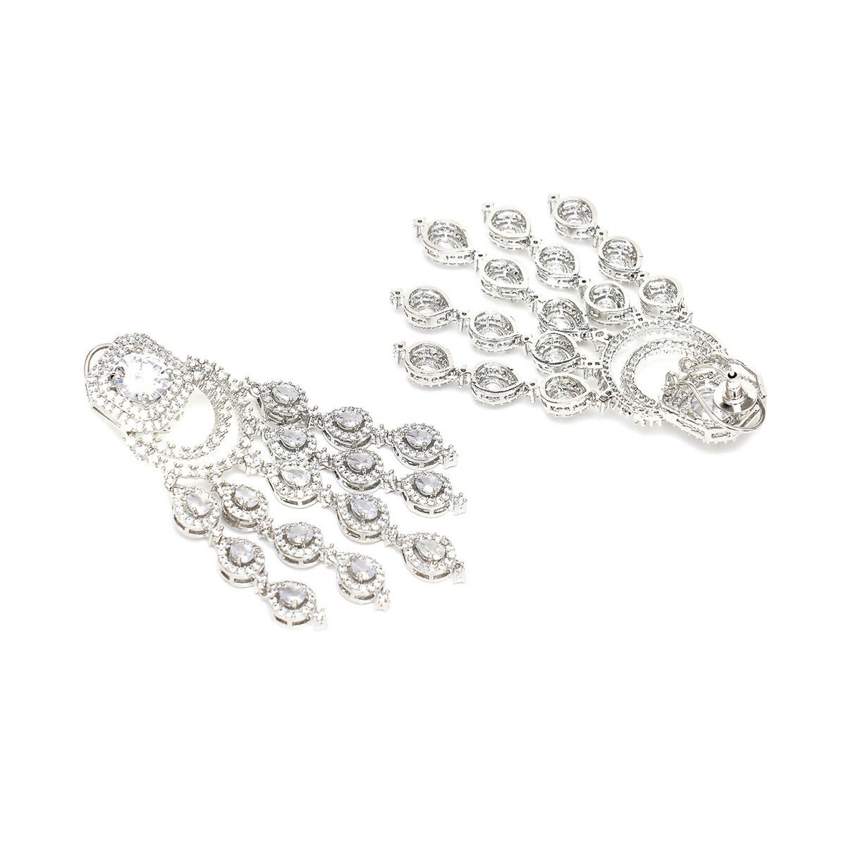 Long Diamond Studded Dangler Earrings- Ruby Raang | Grocsy