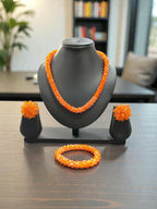 Inhanns Complete Look Crystal Statement 3-Piece Set (Adjustable Necklace + Earrings + Adjustable Bangle ) - Orange | Grocsy