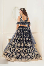 Aastha Fashion Black Butterfly Net White Cotton Thread Work And Sequence Work Embroidery Wedding Wear Lehenga Choli | Grocsy