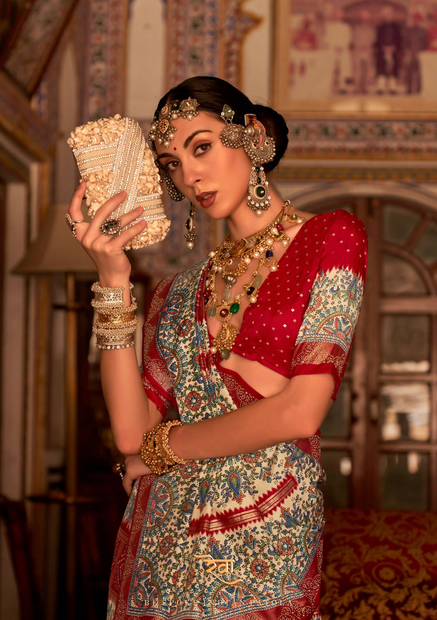Red P V Silk Digital Print, Zari Work Printed Saree - Rewaa Parampara | Grocsy