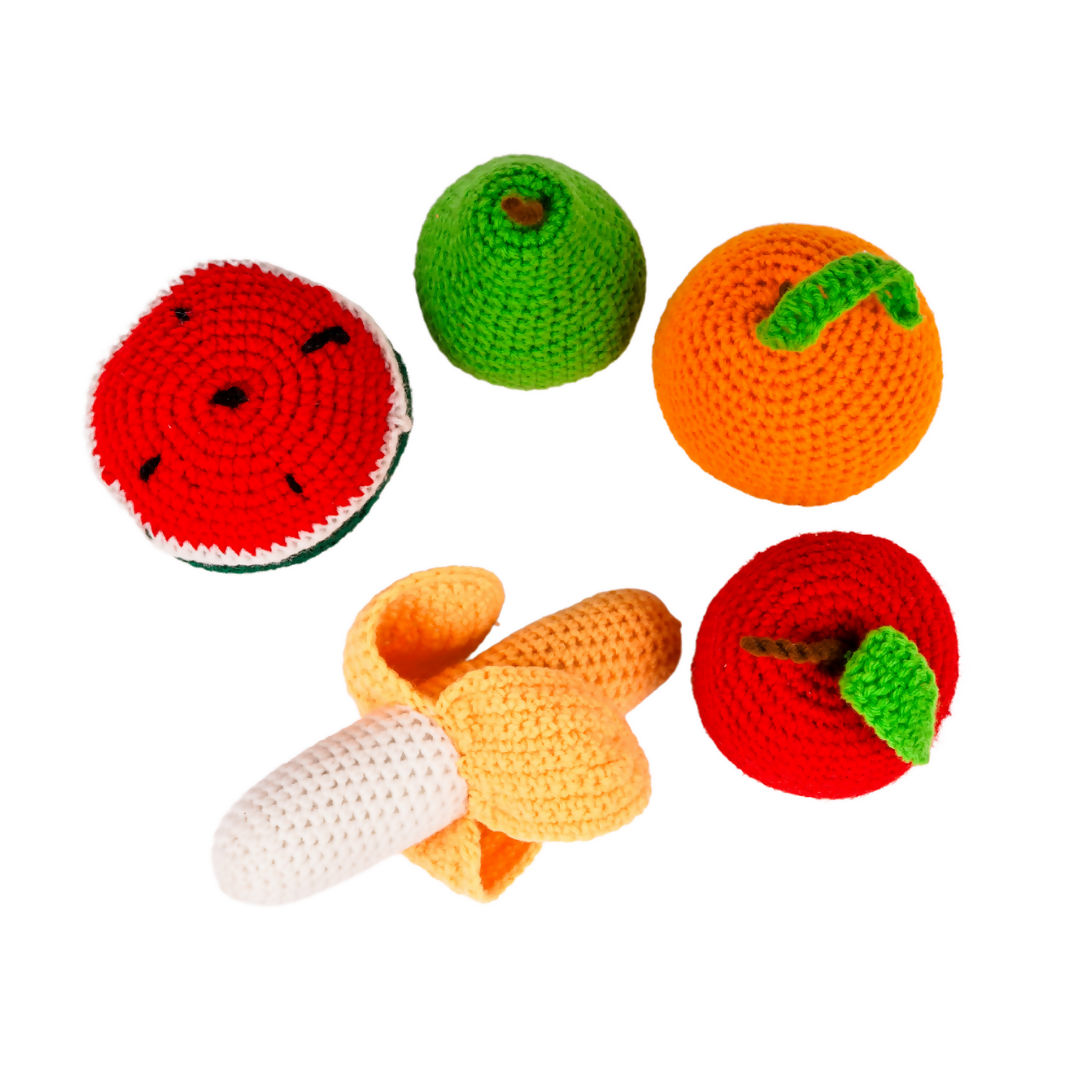 Nesta Toys Crochet Fruit Toys, Pretend Play Plush Toys for Kids, Stuffed Toys for Babies (5 Pcs) | Grocsy