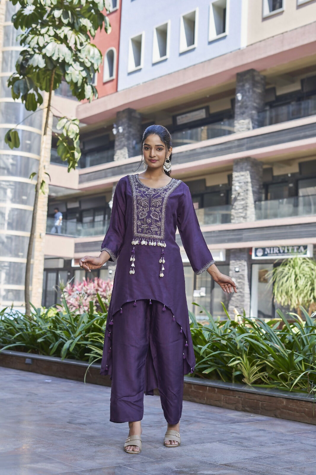 Joban Fashion Purple Cotton Premium Pure Viscose Dola With Handwork Kurta set | Grocsy