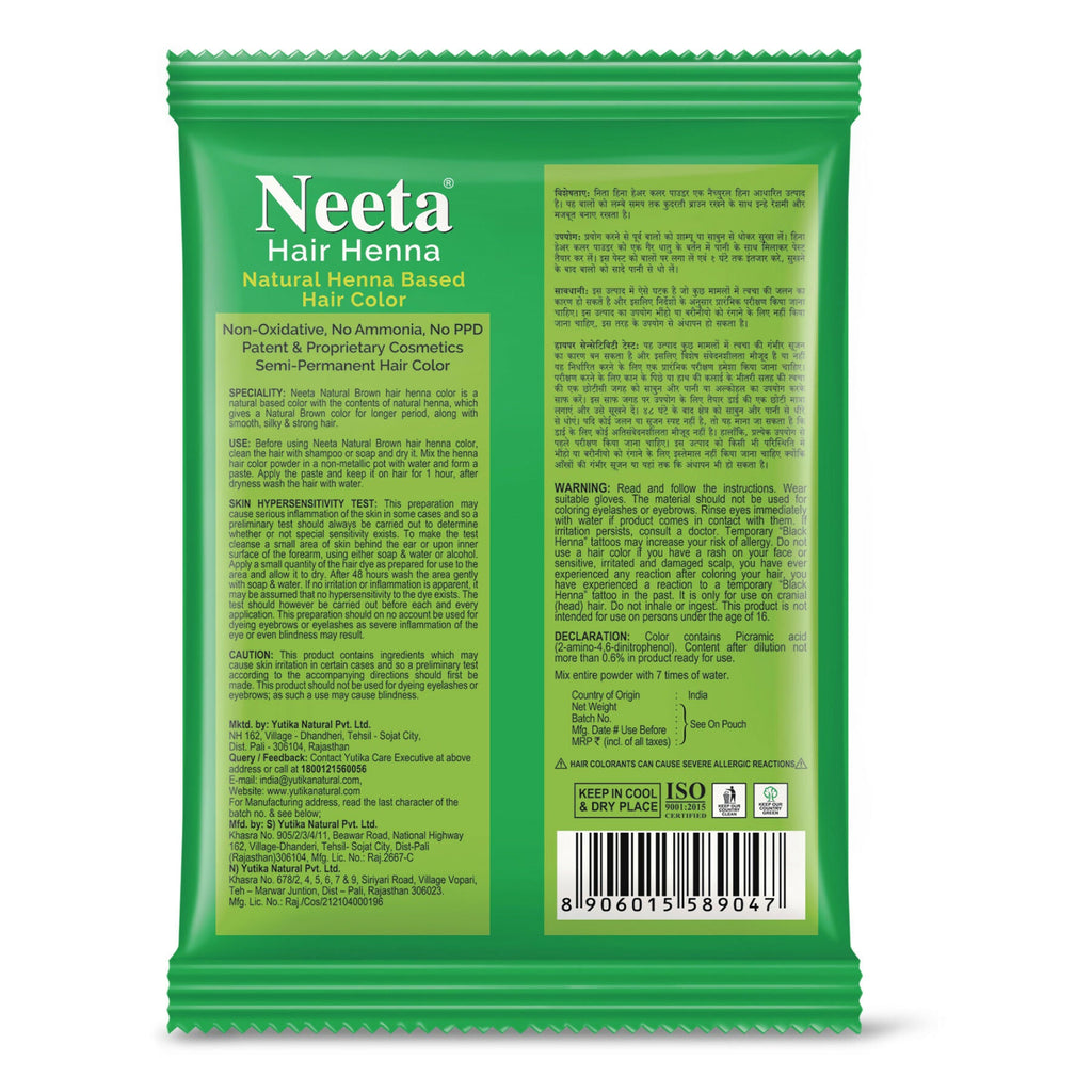 Neeta Henna Powder for Hair, Henna-Based Hair Color Natural Brown (Pack of 8) | Grocsy