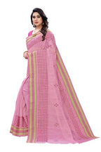Vamika Embroidery Pink Chanderi Saree (MINI CHECKS BLUE) | Grocsy