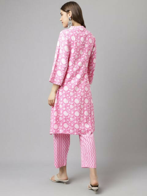 FIORRA Women's Pink Cotton A-Line Kurta Set | Grocsy