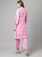 FIORRA Women's Pink Cotton A-Line Kurta Set | Grocsy