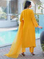 Nikhaar Yellow Embroidered Art Silk Stitched Straight Cut Kurta Pants Dupatta Readymade Suit | Grocsy