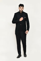 Joban Fashion Black Colored Imported Jacquard Fabric Open Prince Coat, Jacket With Pant | Grocsy