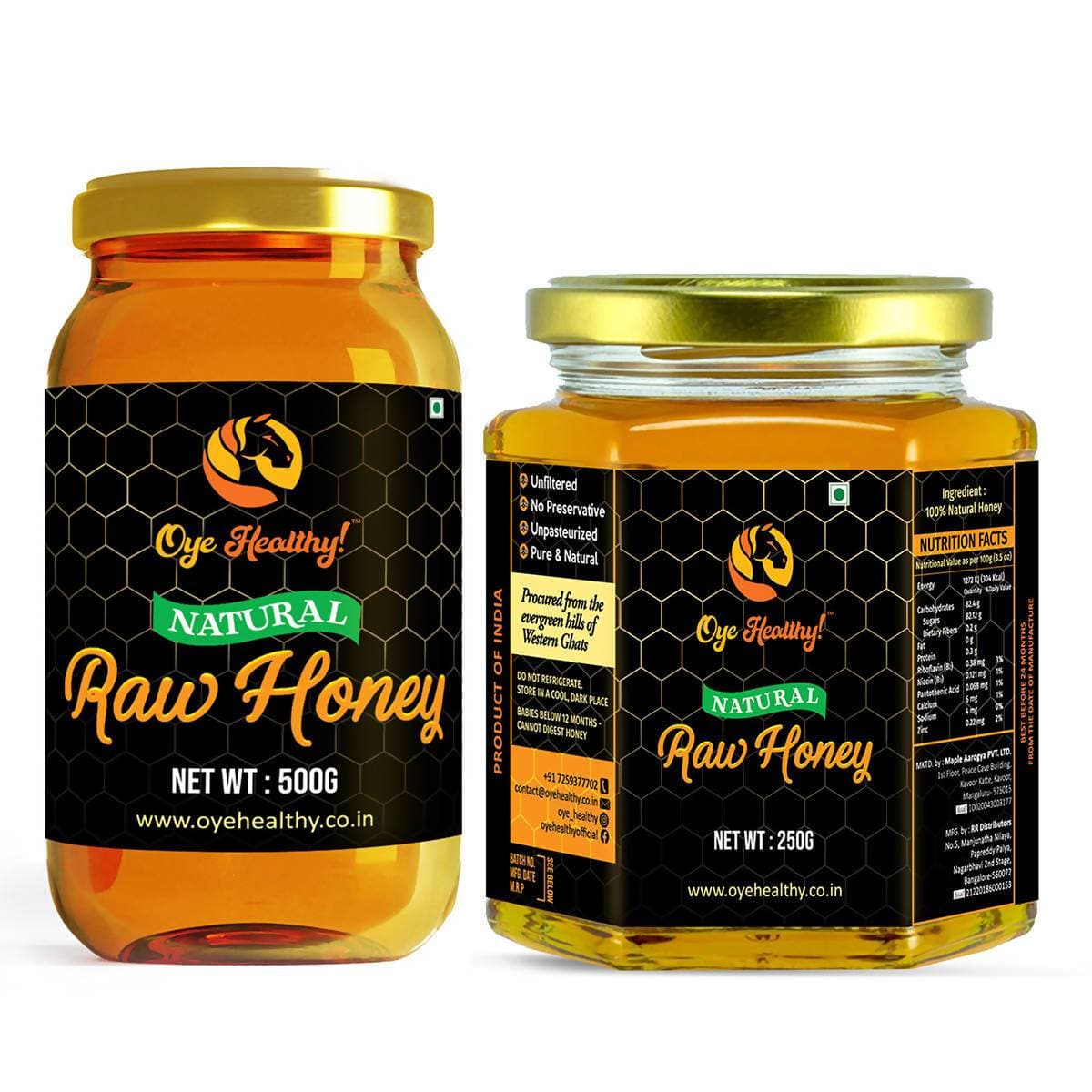 Oye Healthy Natural Raw Honey - Combo Pack of 2 (500gm+250gm) | Grocsy